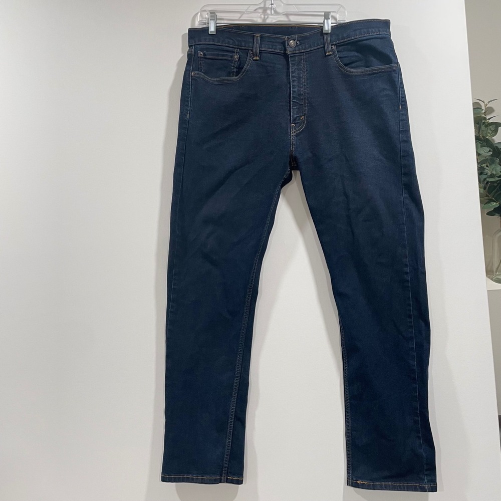 Levis 506 Straight Leg Jeans Mens 38x32 Dark Indigo Blue Stretch Denim Pants